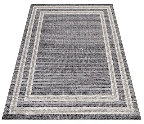 KADIMA DESIGN Terrassenteppich Bordüre Klassisch Wetterfest Pflegeleicht Waschbar Strapazierfähig Robust Grau 80x150 cm Terrasse Garten Fußbodenheizung geeignet Oeko-TEX | Orla