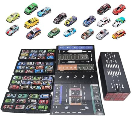 Die Cast Cars - Metal 37 cm, Toy Car Set, 48 pièces Pull Back Action | Built-in Garage Storage Durable Design, Racing Car Toys, Pull Back Cars For Kids Play, Classroom Rewards, Birthday Party Favors