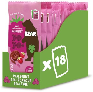 BEAR Raspberry Yoyos - Dried Fruit Rolls - Healthy - Vegan - 20g (18 Packs)