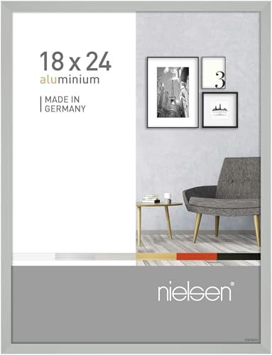 nielsen Bilderrahmen, 18 x 24 cm, Aluminium, Silber matt, Fotorahmen zum Auftstellen und Aufhängen im Hoch- & Querformat, Echtglas, Pixel