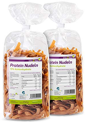 Protein Nudeln - Neue Rezeptur - 61% Eiweiss - Nur 15% Kohlenhydrate - Eiweiß Pasta - Premium Qualität (2 x 250g)