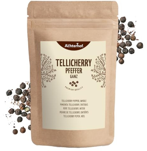 500 g Tellicherry Pfeffer schwarz ganz Premiumqualität aus Indien natürlich vom-Achterhof Pfefferkörner