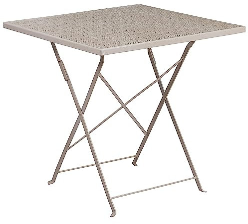 Flash Furniture Oia Klappbarer Terrassentisch aus Stahl, für drinnen und draußen, 71,1 cm, Hellgrau