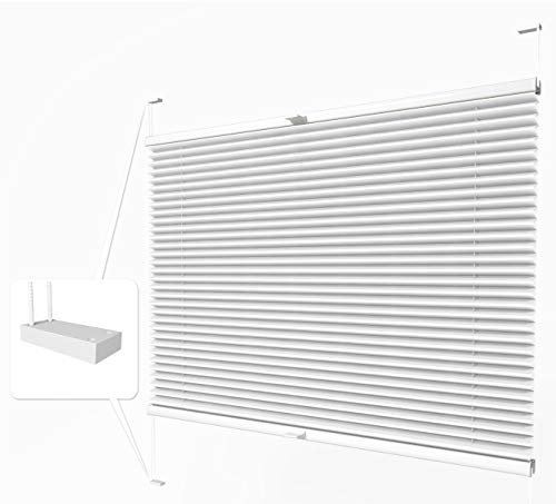 Home-Vision® Premium Plissee zum Anschrauben in der Glasleiste Innenrahmen (Weiß, B160cm x H200cm) Blickdicht Plissee Jalousie mit Halterungen zum Bohren, Sonnenschutzrollo Rollo
