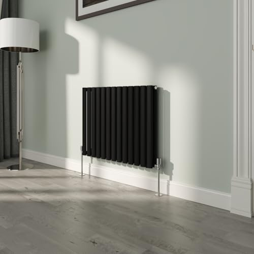 NRG Premium Black Oval Double Panel Designer Radiator 600x767mm | Central Heating Rad, Modern Radiator, High Heat Output, Radiator Wall Mounted, for Living Room, Kitchen, Home