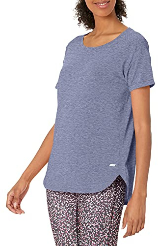 Amazon Essentials Damen Leichtes Fitness-T-Shirt mit Rundhalsausschnitt und lockerer Passform (in Übergröße erhältlich), Blau Heide Night Shadow, XL