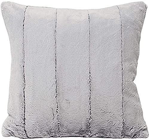 Riva Paoletti Empress Large Square Feather Filled Cushion Super Soft Faux Fur-Reversible-Zip Closure-Machine Washable-100 Case (22 x 22 inches), Polyester, Grey, 55 x 55cm