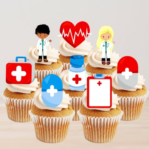PRECUT Hospital Cupcake Toppers, Nurses Theme #4 Edible Wafer card Cupcake Toppers (Pack of 12)