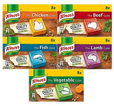 Knorr Stock Cubes Collection - (Chicken - 8X10g, Beef - 8X10g, Fish - 8X10g, Lamb - 8X10g, Vegetable - 8X10g)