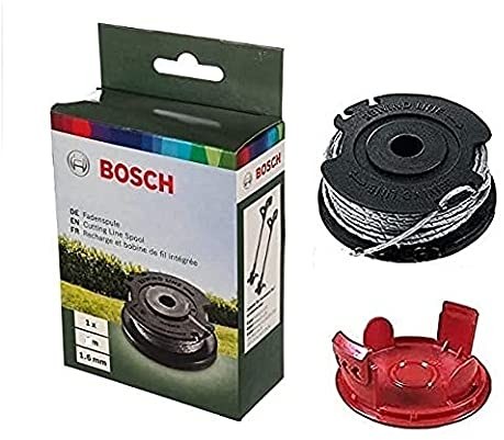 Bosch Genuine Cutting Line Spool (L=6m) & Red Spool Cover SET (VERSION To Fit ART 24, ART 27 & ART 30 Electric Grass Trimmers) c/w Stanley KeyTape