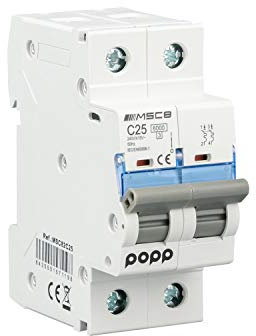 POPP® Interruptor Automático Magnetotérmico industrial CURVA C 1P 2P 3P + 6A 10A 16A 20A 25A 32A 40A 50A 63A … (2P, 25A)