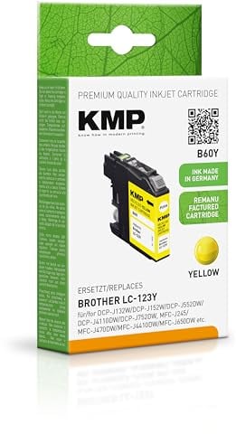 KMP Tintenpatrone passend für Brother LC123Y Yellow - B60Y - für DCP-J132W DCP-J152 DCP-J172W DCP-J552DW DCP-J752DW DCP-J4110DW, MFC-J245 MFC-... etc.