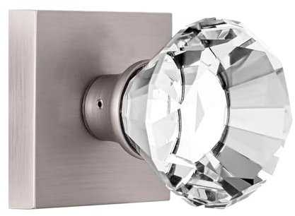 HIEMEY Diamond Shape Glass Hall Closet Door Knob Interior, Clear Crystal Door Knobs Brushed Nickel, Passage Square Door knob Set, BS-003