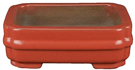 Rechteckige Bonsaischale aus rot glasiertem Steinzeug 14,5x12x4,5 cm - A008