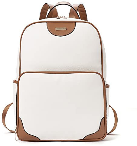 CLUCI Rucksack Damen und Herren 15,6 Zoll Leder Laptop Business Große Reise Einfacher Computerrucksack Beige mit Braun