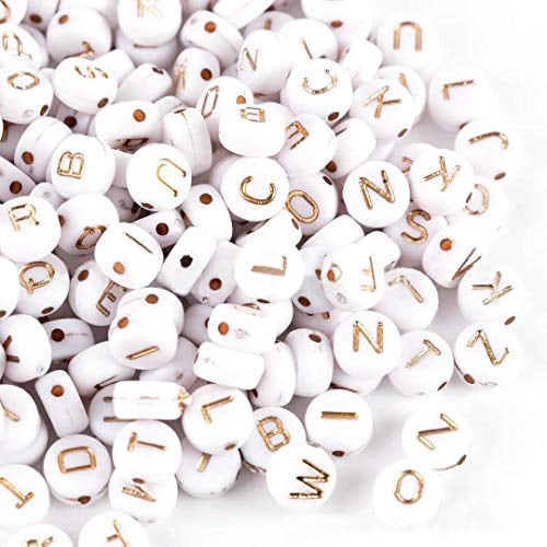 1000pcs White Acrylic Alphabet Letter Beads 7mm Flat Round Disc Coin A-Z Rose Gold Letter Pattern Loose Spacer Beads Charms for DIY Jewelry Bracelet Necklace Keychain Making