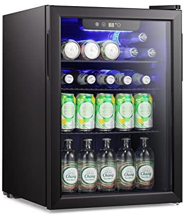 Antarctic Star - Mini nevera de 95 latas, enfriador de vino, puerta de vidrio transparente, visualización táctil para bebidas pequeñas, para refrescos, cervezas, bar, oficina, hogar, 2.6 pies cúbicos