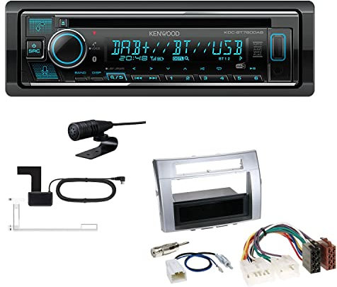 Kenwood KDC-BT760DAB 1-DIN Autoradio CD-Tuner mit Bluetooth Digitalradio DAB+ inkl. Einbauset passend für Toyota Corolla Verso 2004-2009 Silber