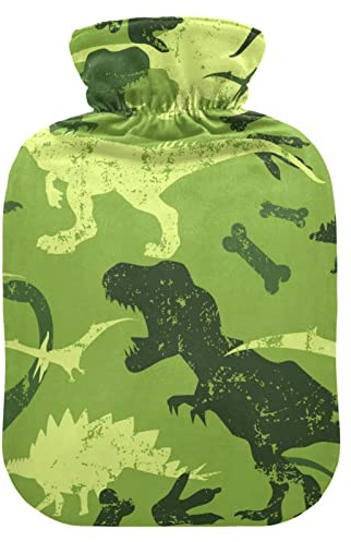 YOUJUNER Wärmflasche mit Grüner Tarn-Dinosaurier Bezug, Groß 1 Liter Heißwasserbeutel Heißwasserbeutel Bettflasche