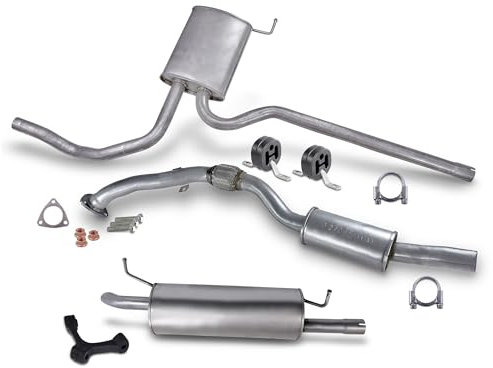 BESTPRICE Auspuff Schalldämpfer Set 1x Vorschalldämpfer, 1x Mittelschalldämpfer, 1x Endschalldämpfer, mit Montagematerial, Kompatibel mit VW PASSAT B5 (3B2) (3B5), PASSAT B5.5 (3B3) (3B6)