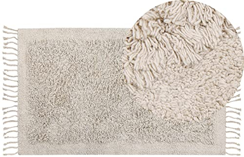 Beliani Teppich Baumwolle helles Beige 80x150 cm mit Fransen Hochflor Shaggy Boho Bitlis
