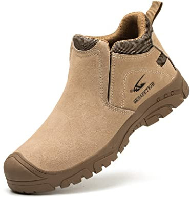 IYVW 918 A Chaussures De Sécurité Hommes Bottes Imperméables en Cuir pour Homme S3 SRC avec Embout en Acier Travail Confortable Beige 39 EU
