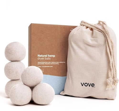Vove | Natural Hemp Dryer Balls | 5X More Absorbent Than Wool | Cruelty-Free, Hypoallergenic & Eco-Friendly | Reduces Clothing Wrinkles and Saves Drying Time Pack of 6