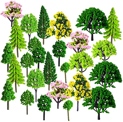Pamtns Modellbau Bäume 55 Stück Miniatur Bäume und Büsche Gemischte Modellbäume Mixed Modell Baum Zug Bäume Architektur Bäume Eisenbahn Landschaft Diorama Baum DIY Modelllandschaft