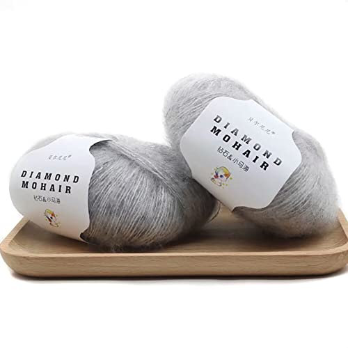 Mohair Garn zum Stricken und Häkeln – 2 x 25 g Knäuel Mohair Woll Strickgarn weiches flauschiges Häkel Wollgarn für selbstgemachte Hüte Pullover Schals Stricken Basteln