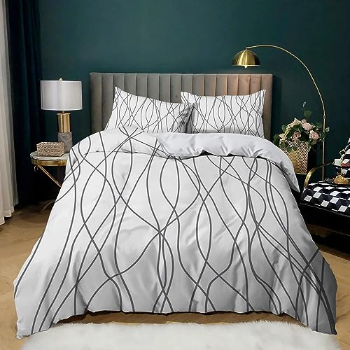 XCQHZYQ Bettwäsche-Sets Geometrische Linien Bettwäsche 180x200 cm Weiche Mikrofaser Allergiker 3 Teilig Bettbezug mit Reißverschluss für Teenager Erwachsene