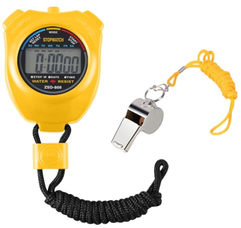 Vicloon Digital Sport Stoppuhr Timer mit Edelstahl Pfeife, große LCD-Display geeignet für Fußball, Basketball, Laufen, Schwimmen, Fitness und mehr(Gelb)