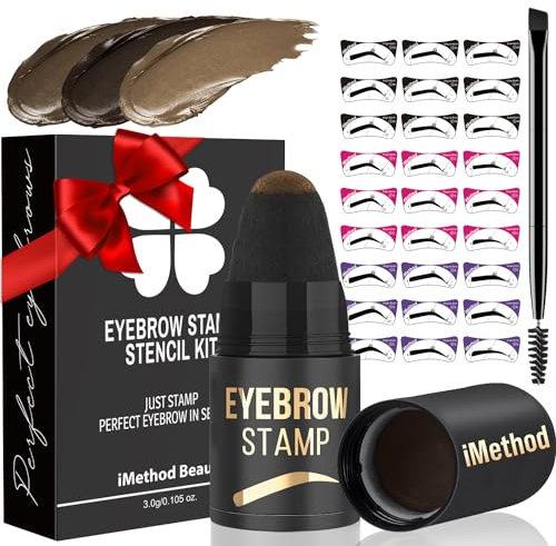 iMethod Augenbrauen Stempel und Schablonen Kit Augenbrauen Stempel und Shaping Kit für Perfekte Braue, 27 Augenbrauenstempel Schablonen Kit, Langlebig, Wasserdicht, Einfach zu verwenden, Dark Brown