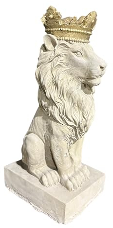 OriginalPaul Skulp & Betondesign Steinfigur - frostsicherer König der Löwen mit Goldener Krone - 36cm hoch und 7kg schwer aus eigener Produktion