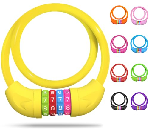 SPGOOD Fahrradschloss mit Zahlen für Kinder(10 x 650MM),Anti-Diebstahl Kabelschloss Code Kombination,Fahrrad Zahlenschloss für Mädchen Jungen,Fahrrad Zubehör Kinder Fahrrad Schloss(Gelb)