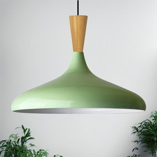 bamyum Champion Pendelleuchte aus Holz, 35 cm Hängelampe Metall E27 Moderne Esstisch Lampe, Skandinavisch Pendellampe für Schlafzimmer Wohnzimmer Küche Esstisch, Küchenlampe Hängend Minzgrün