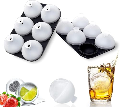 HONYAO Ice Ball Mold, Silicone Ice Cube Tray with Individual Lids, Round Sphere Ice Ball Maker Moulds BPA Free for Cocktails Whiskey - 2Packs 5CM/2‘’