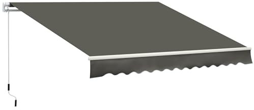 Outsunny Tenda da Sole 3.5x2.5 m con Braccio Avvolgibile, Tenda Parasole da Esterno a Manovella in Alluminio e Tessuto Poliestere, per Porta e Finestra, 280 g/㎡, UV30+, Grigio