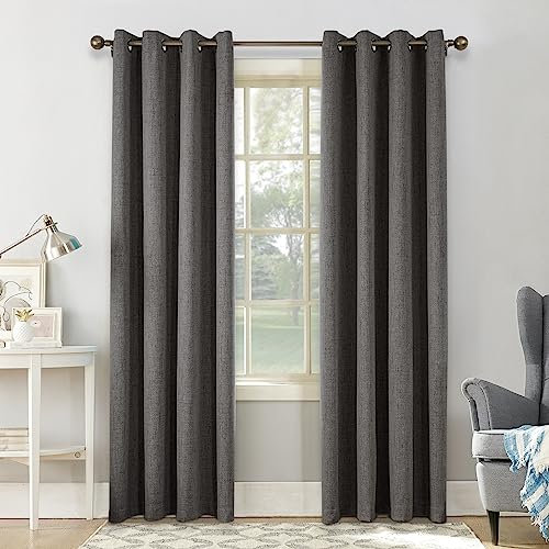 CUCRAF Vorhang 100% Blickdicht Leinen Gardinen mit Ösen Verdunklungsvorhänge Gardinen Grau H200 x B140 cm 2er Set, Thermovorhang Kälteschutz Schallschutz Vorhang für Wohnzimmer Schlafzimmer