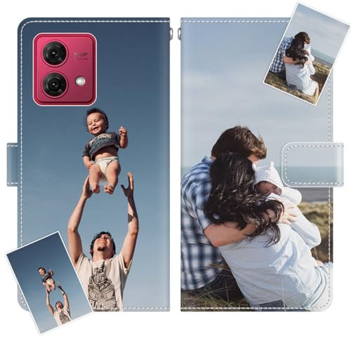 JGOYGYI Personalisierte Leder Handyhülle kompatibel mit Motorola Moto G85 G84 G64 g54 g42 G41 G34 G32 G31 G24 G22 G14 G13,Individuelle Text Bildern Foldable Flip Klapphüllen Case hülle