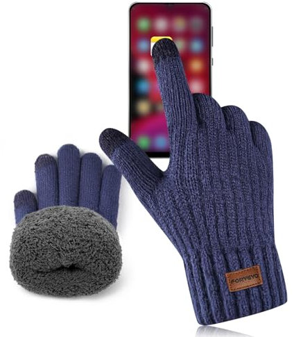 FORVEVO Handschuhe Herren, Winterhandschuhe Warme Fleece Futter, Thermo Touchscreen Strickhandschuhe Herren Damen für Fahrrad Laufen Freizeit (Marine)