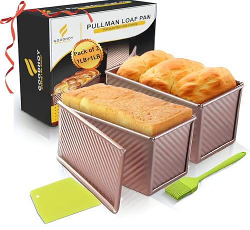 Goodhoy 1lb+1lb set Nonstick Pullman Loaf Pan With Lid For Homemade Bread Carbon Steel Sandwich Bread Baking Mold With Sliding Lid Durable Toast Box For Square Loaf Shokupan Soft Milk Bread & Gift Box