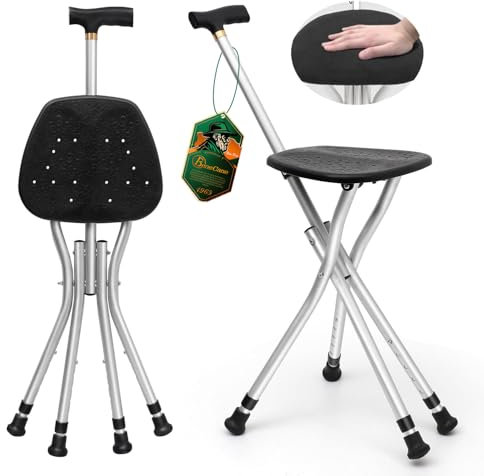 BeneCane Bastones con Asiento Cómodo & Más Grande con Agujero de Aire con Funda de Tela para Mujeres Bastón más Seguro con Puntas de Goma Antideslizantes para Hombres Bastón Estable con Base Cuádruple