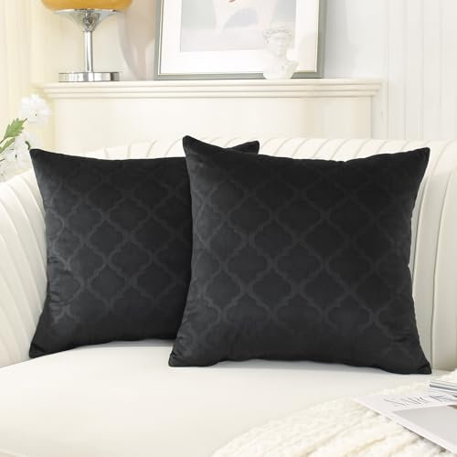 Ystyle Federe Cuscini di Natale in Velluto Arredo Divano Copricuscini 60x60 Camera da Letto Federe Arredo Casa Moderni Elegante Morbido Resistente con Cerniera Invisibile 2 Pezzi, Nero