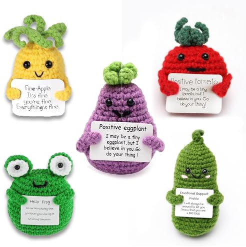 YSFVNP 5 Pcs Emotional Support Gift, Positive Gifts, Emotional Support Crochet Set with Plush Plants & Animals Uplifting Presents for Friends, Colleagues & Exam Luck (Multicolor) (Multicolor 5)
