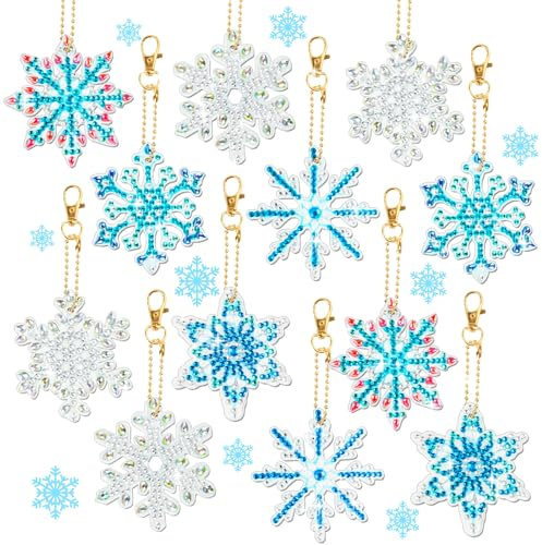 HGRGHH Diamond Painting Weihnachten Anhänger, 12 Stück Anhänger, 5D Schlüsselanhänger, für Weihnachtsbaumschmuck Fenster Winter Deko