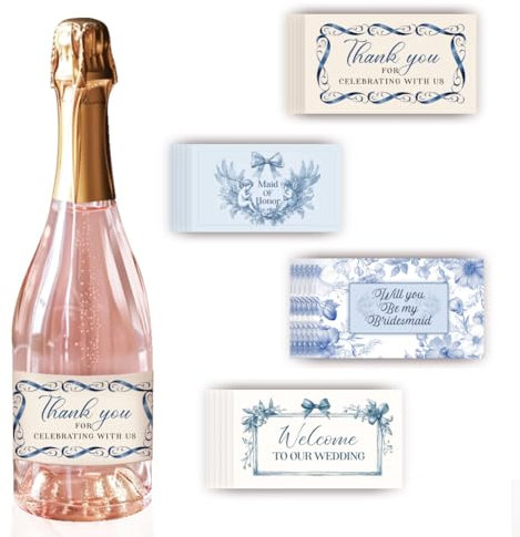 PH PandaHall 4 Styles 40pcs Wine Labels for Bottles Wine Bottle Labels for Wedding Self Adhesive Bottle Labels for Celebrations Wine Tags Blue Floral Stickers for Party Home Decorations 3.5x2 inches
