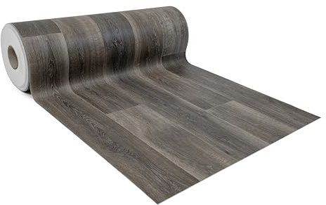 GIURI TESSUTI - Pavimento in PVC - Rivestimento per superfici in Vinile Impermeabile con texture Antiscivolo e supporto in Schiuma ad Alta Resilienza (AL METRO, TIMBER SMOKE)