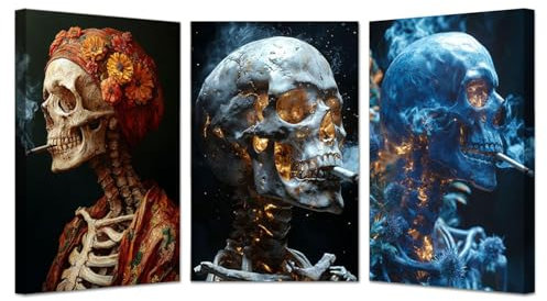 JOSUE 3 Stück Schwarz, weiß Halloween Decor LeinwäNde Groß Xxl Bilder, Halloween-Minimalismus Poster HeimbüRo Wohnzimmer Schlafzimmer Badezimmer Wanddeko-60x80cmx3 Gerahmt