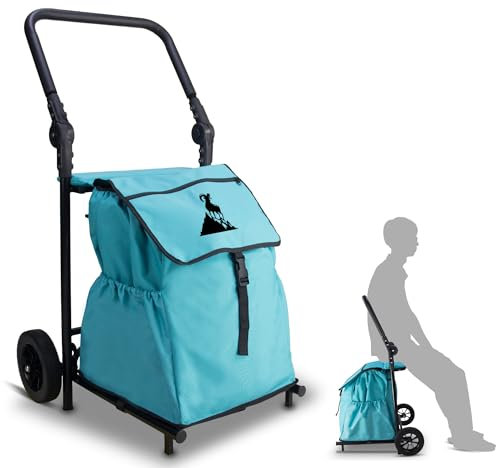 TOPWELL Einkaufstrolley, Klappbarer bis 50kg Einkaufswagen 120L Einkaufstasche Shoppingtrolley Handwagen für Einkaufen oder Transportieren von Waren, Kann als Sitz verwendet Werden. (himmelblau)