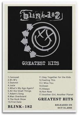 GFYHTN Greatest Hits Blink-182 Albumalbum, Pop-Sänger, Druckalbum, Leinwand, Gemälde, Wandkunst, Schlafzimmer, Dekoration, Büro, Teenager, Dekoration, 20 x 30 cm, ungerahmt, 26